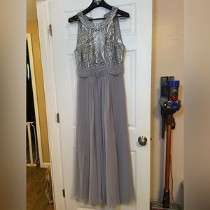 Light Grey Silver Sequin Floor Length Gown